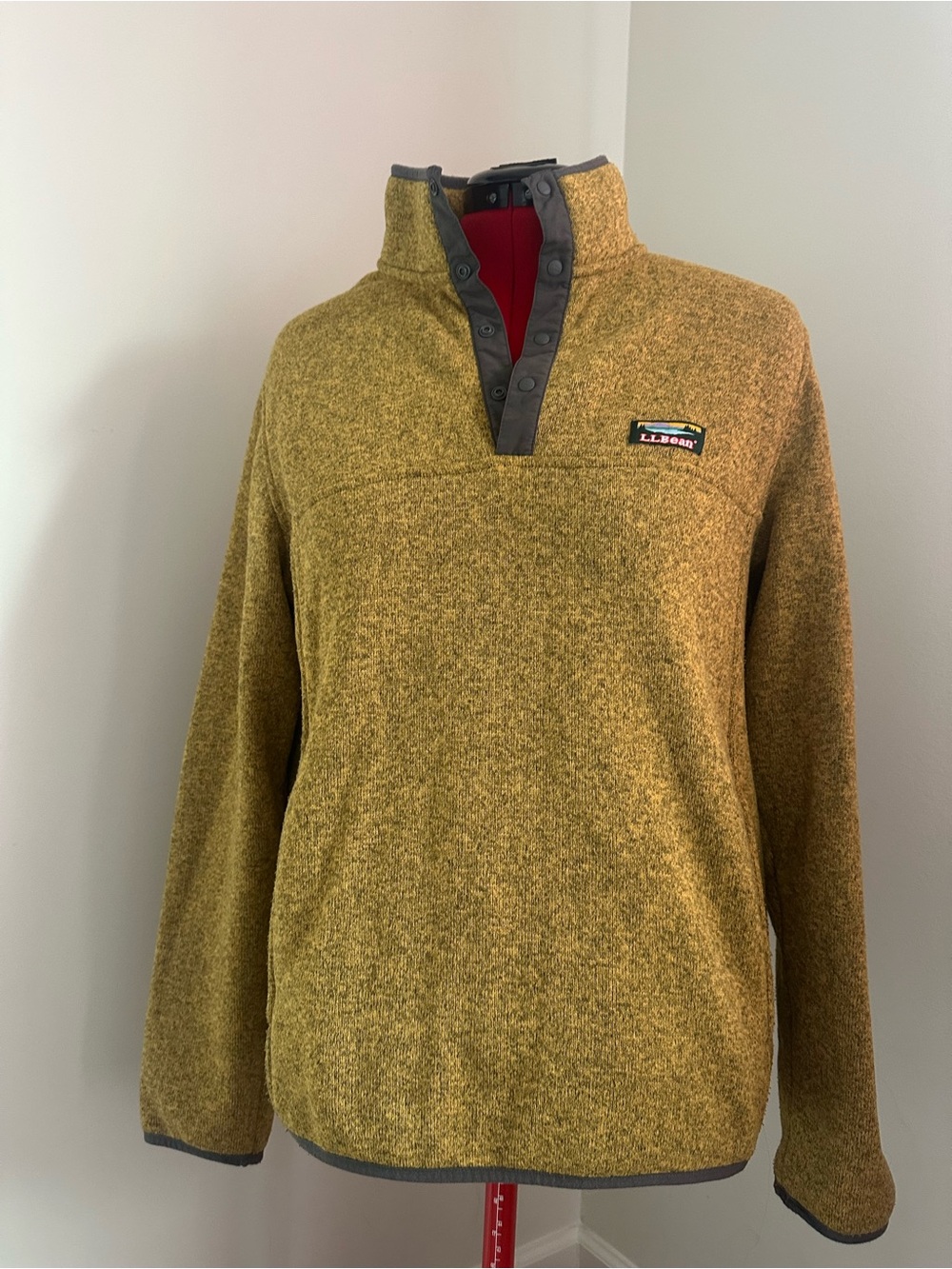 L.L. Bean Men's Mustard Zip-Front Wool-Blend Pullover Sweater